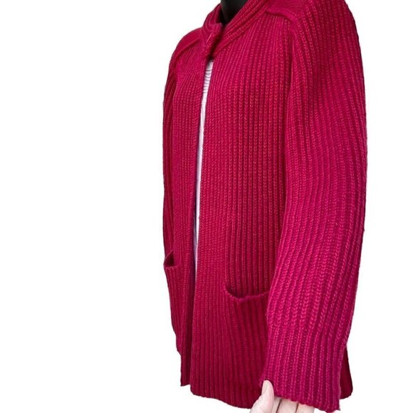 VTG 90s Red Ribbed Knit Cardigan Sweater High Neck One Button Women’s M - Picture 5 of 8